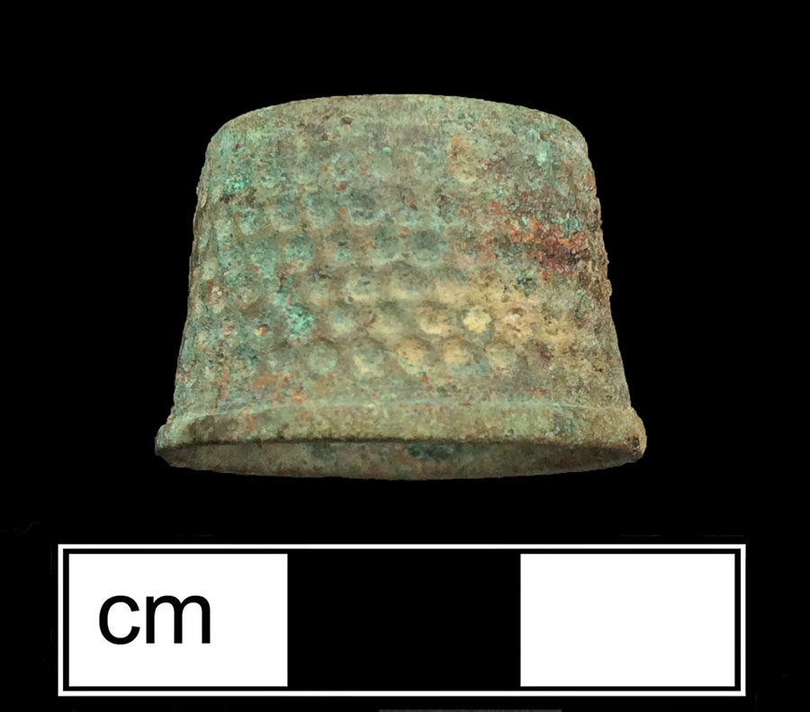 Image of copper alloy thimble, thimble ring, dotted knurlings, 18th century.