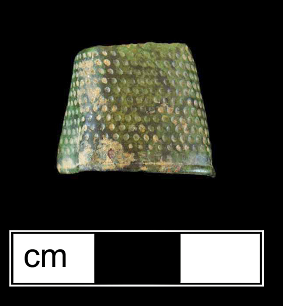 Image of copper alloy thimble, dotted knurlings, 18th century.