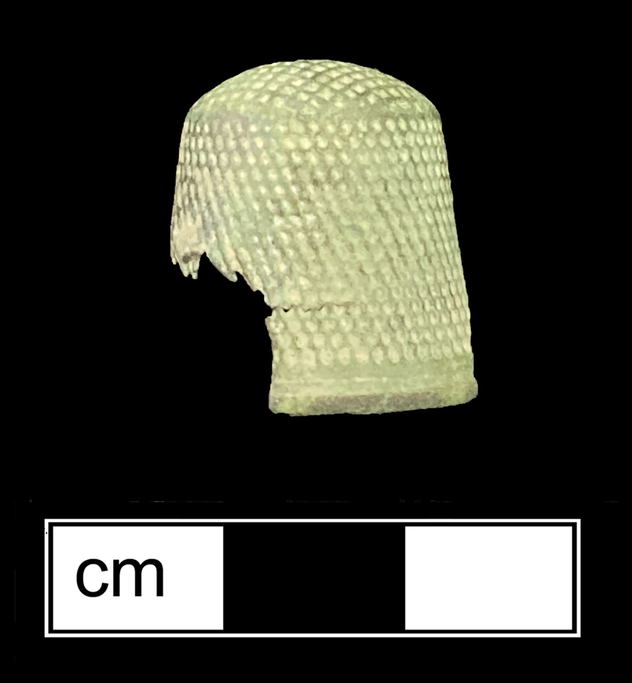 Image of copper alloy thimble, cast, hexagonal knurlings, waffle crown knurlings.