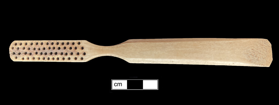 Image of bone toothbrush handle, wire drawn, England type, Philadelphia variety.