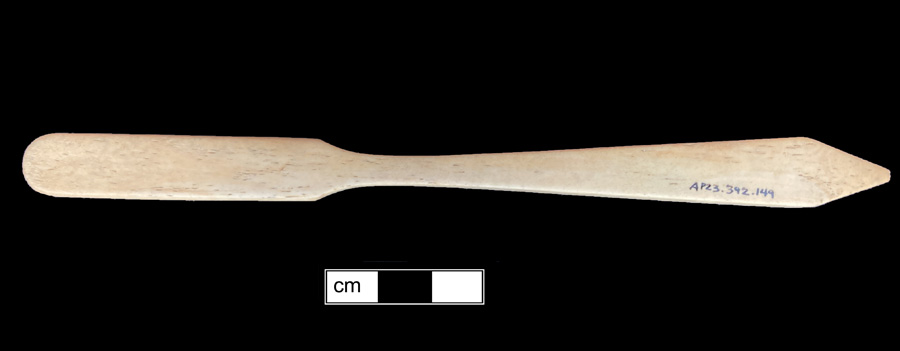 Image of bone toothbrush handle, trepanned, Louisiana type, Marguerite variety.