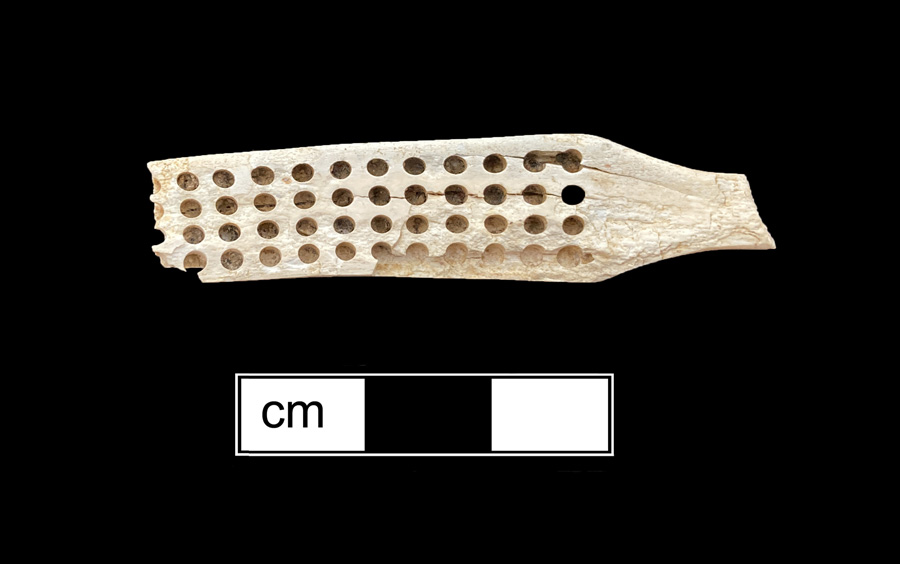 Image of bone toothbrush handle, trepanned.