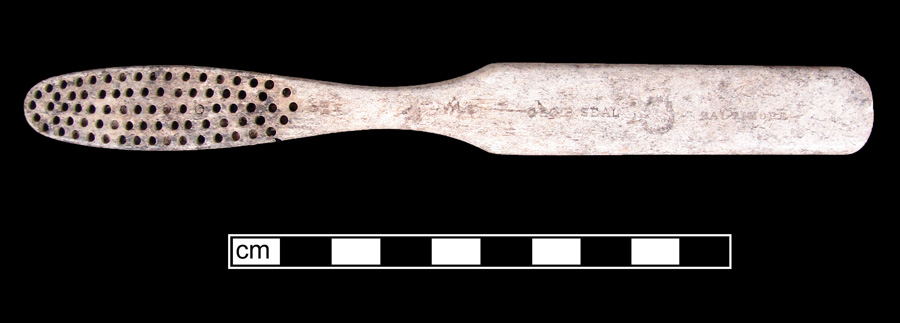 Image of bone toothbrush handle, wire drawn, Illinois type.