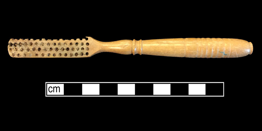 Image of bone toothbrush handle, wire drawn, Stick type.