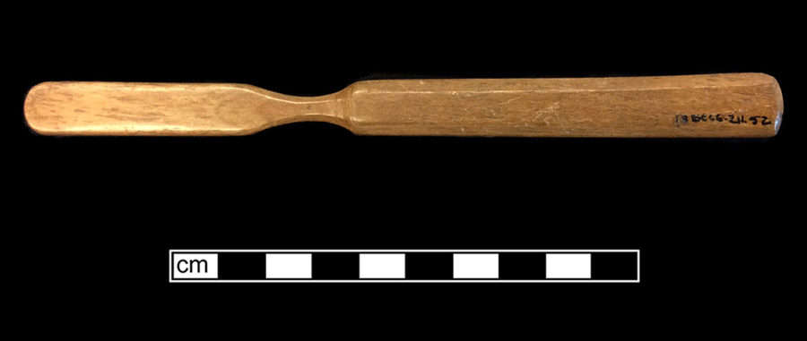 Image of bone toothbrush handle, trepanned, New England type, Philadelphia variety.