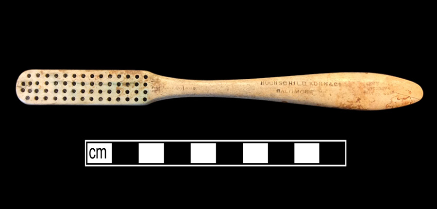 Image of bone toothbrush handle, wire drawn, Florida type.