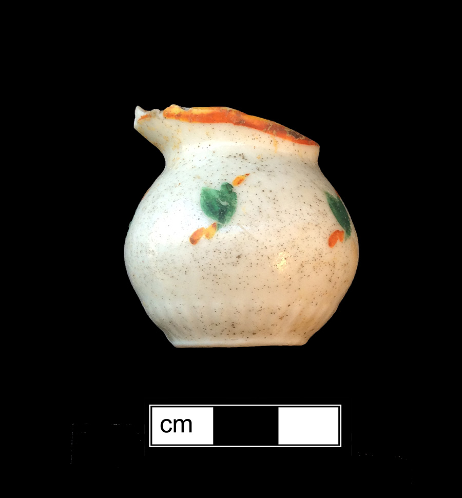 Image of refined white earthenware painted pitcher/jug.