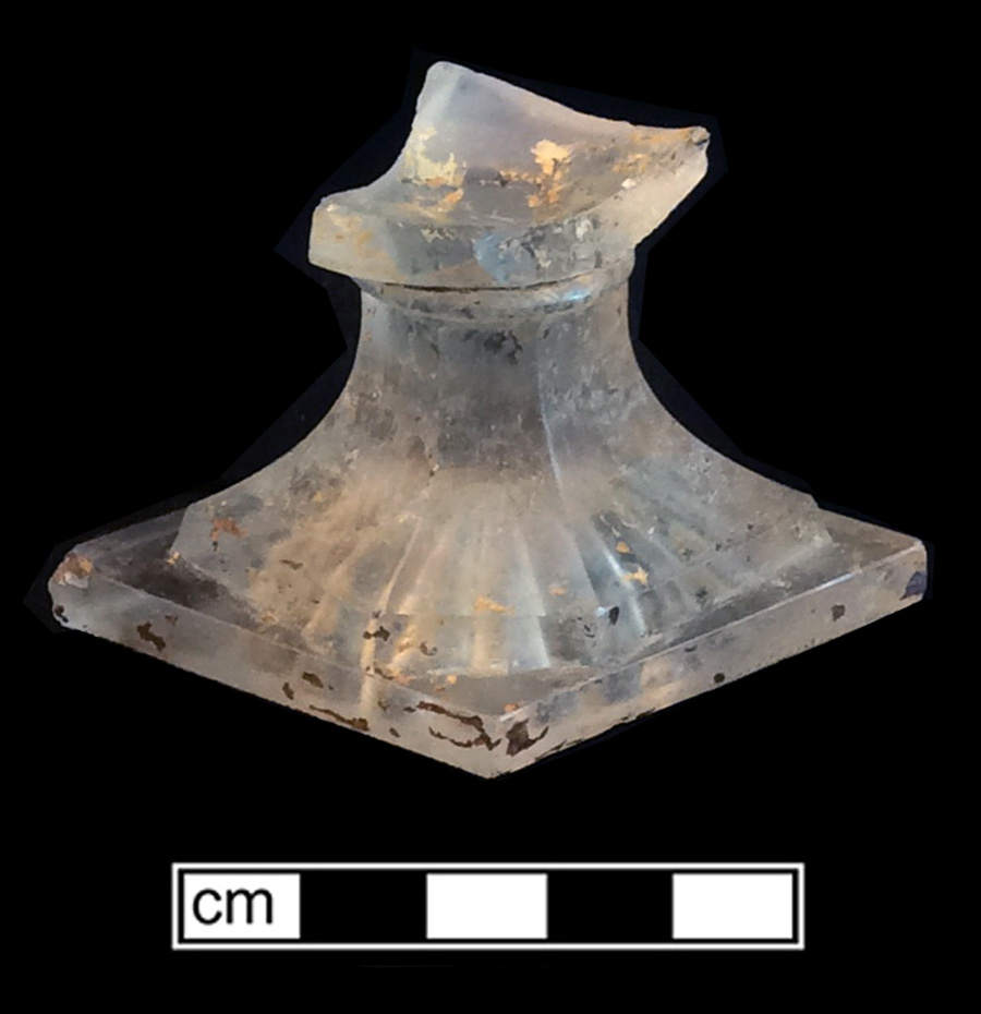 Image of colorless glass stemmed vessel, hot glass decoration.