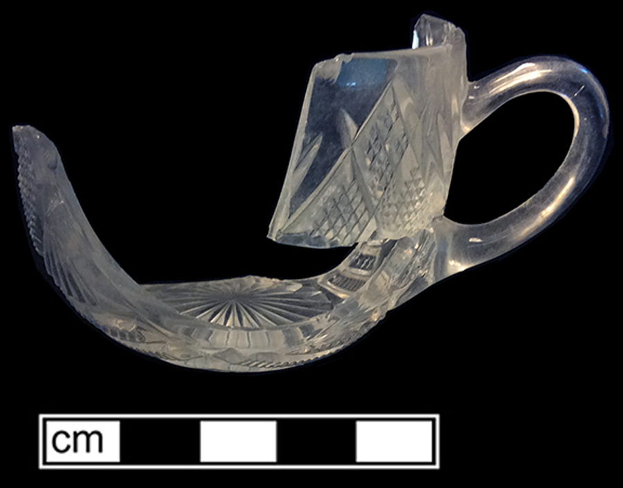 Image of colorless glass cup, hot glass decoration.