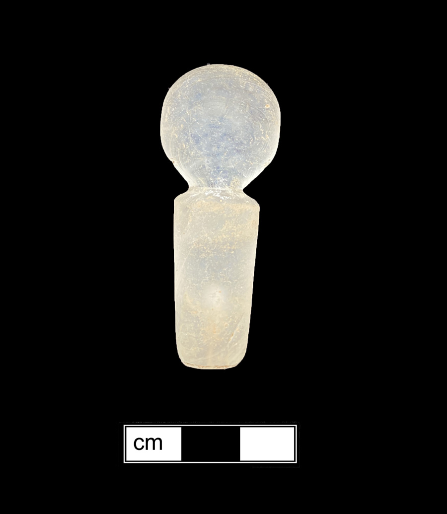 Image of colorless glass stopper, abrasive decoration.