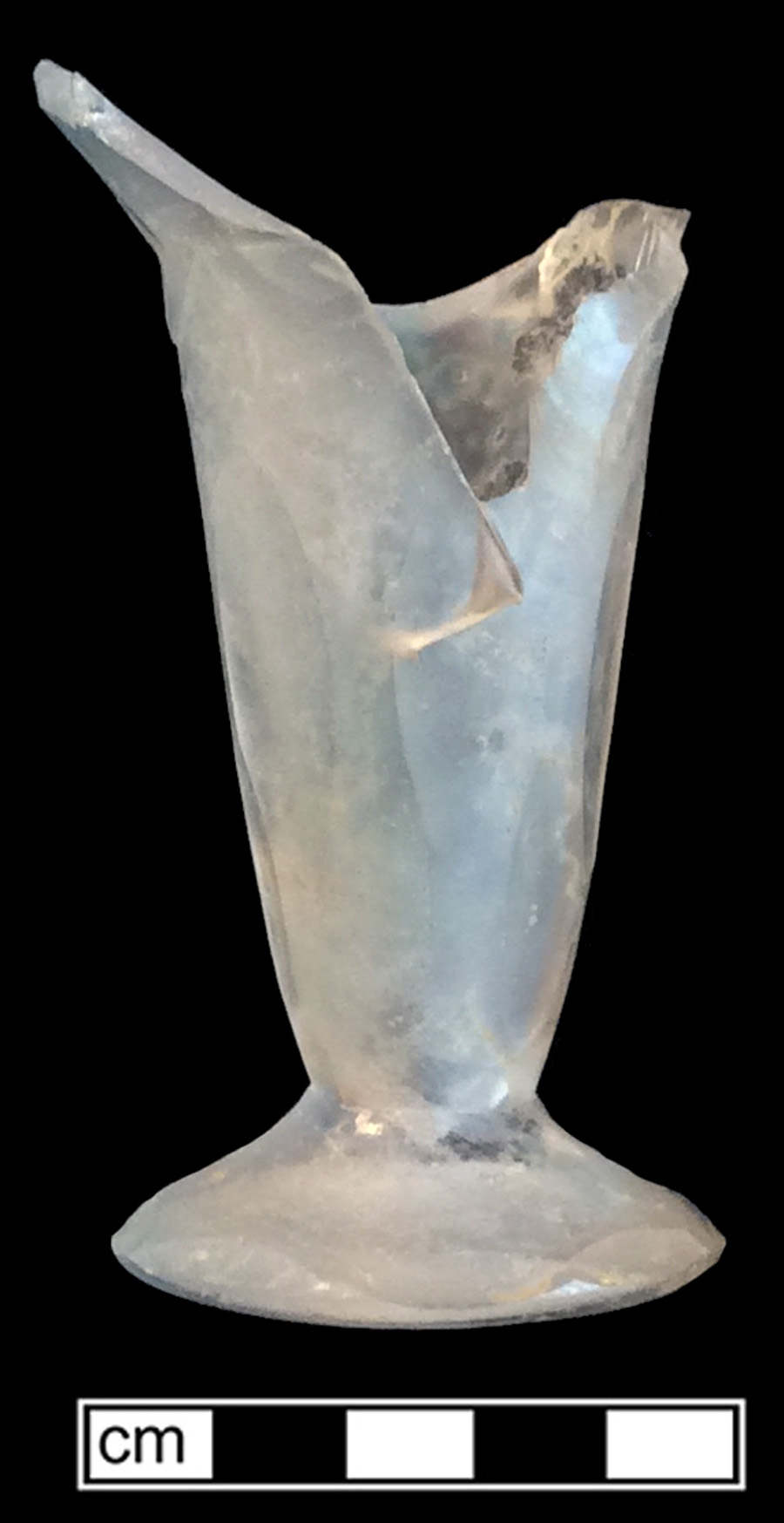 Image of colorless glass hollow jelly or dessert glass, abrasive decoration.