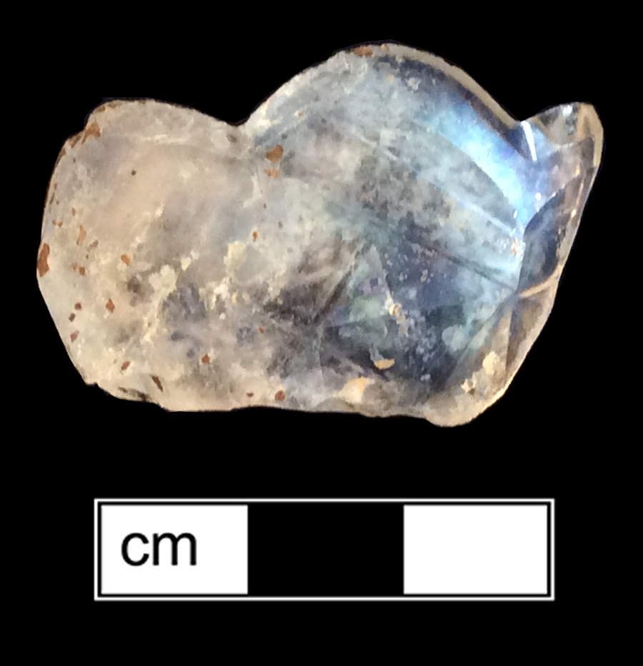 Image of colorless glass hollow vessel/bowl, abrasive decoration.