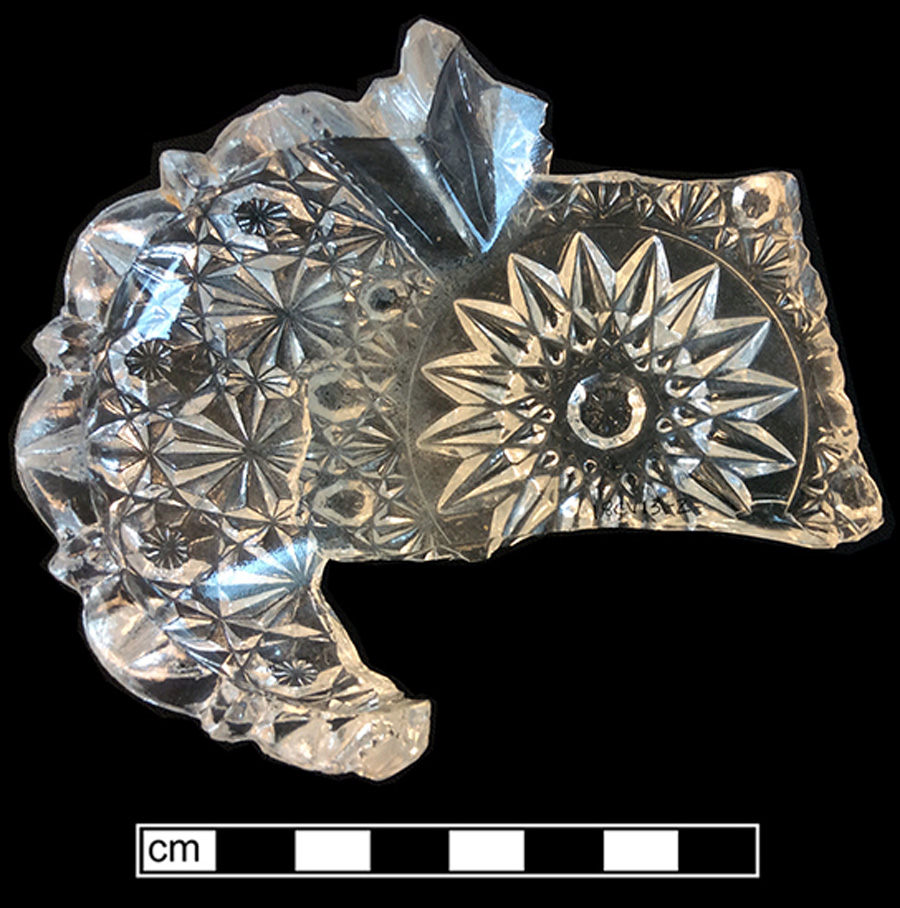 Image of colorless glass dish, hot glass decoration.