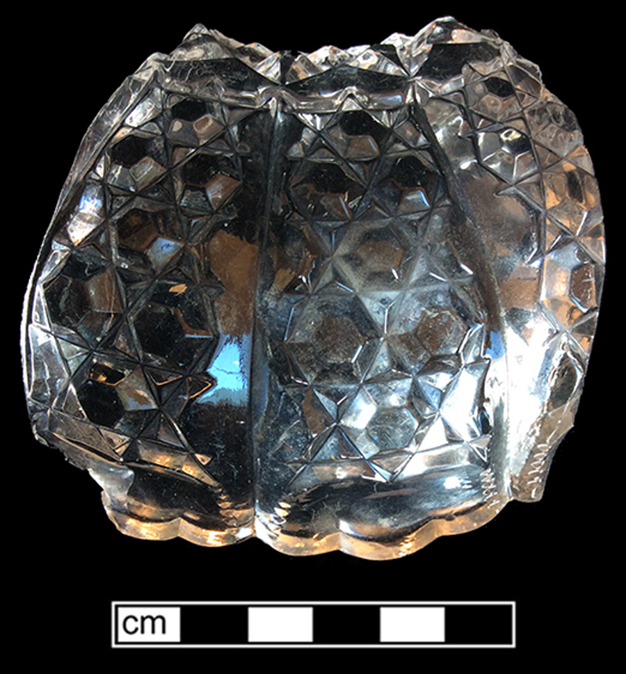 Image of colorless glass compote, hot glass decoration.