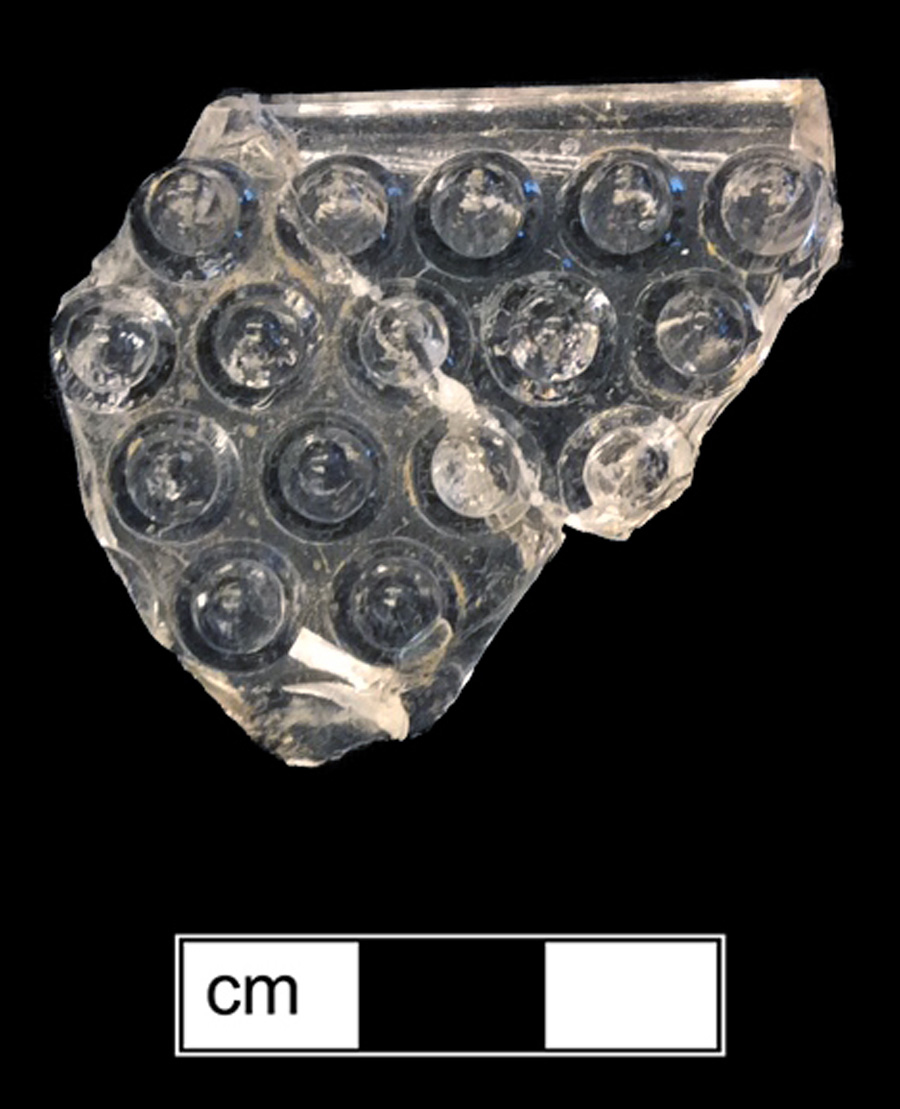 Image of colorless glass hollow vessel, hot glass decoration.