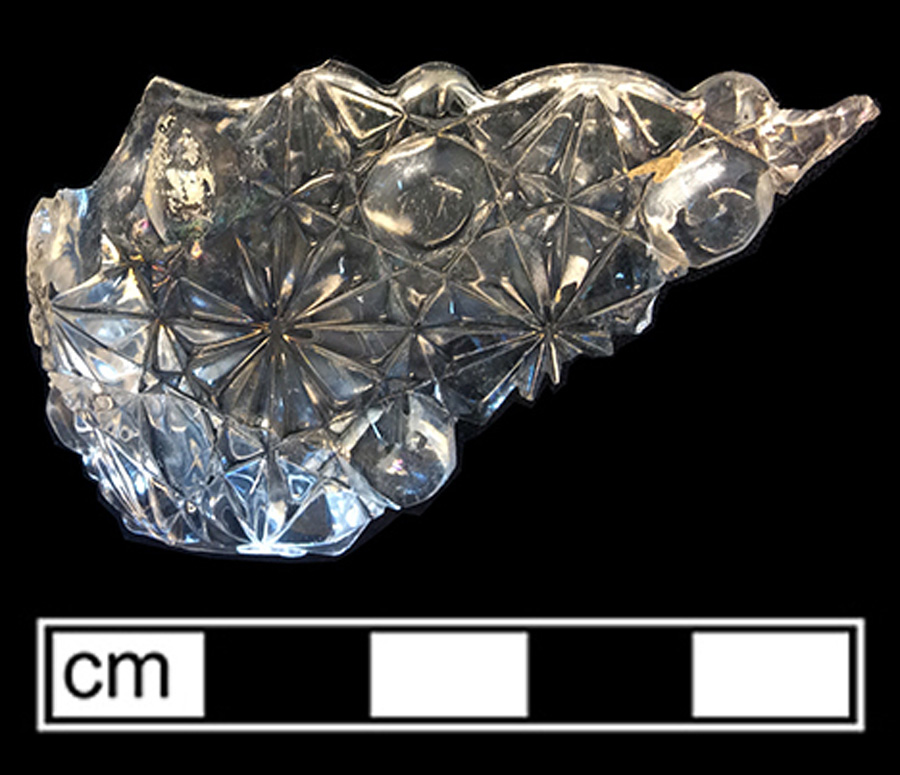 Image of colorless glass dish, hot glass decoration.