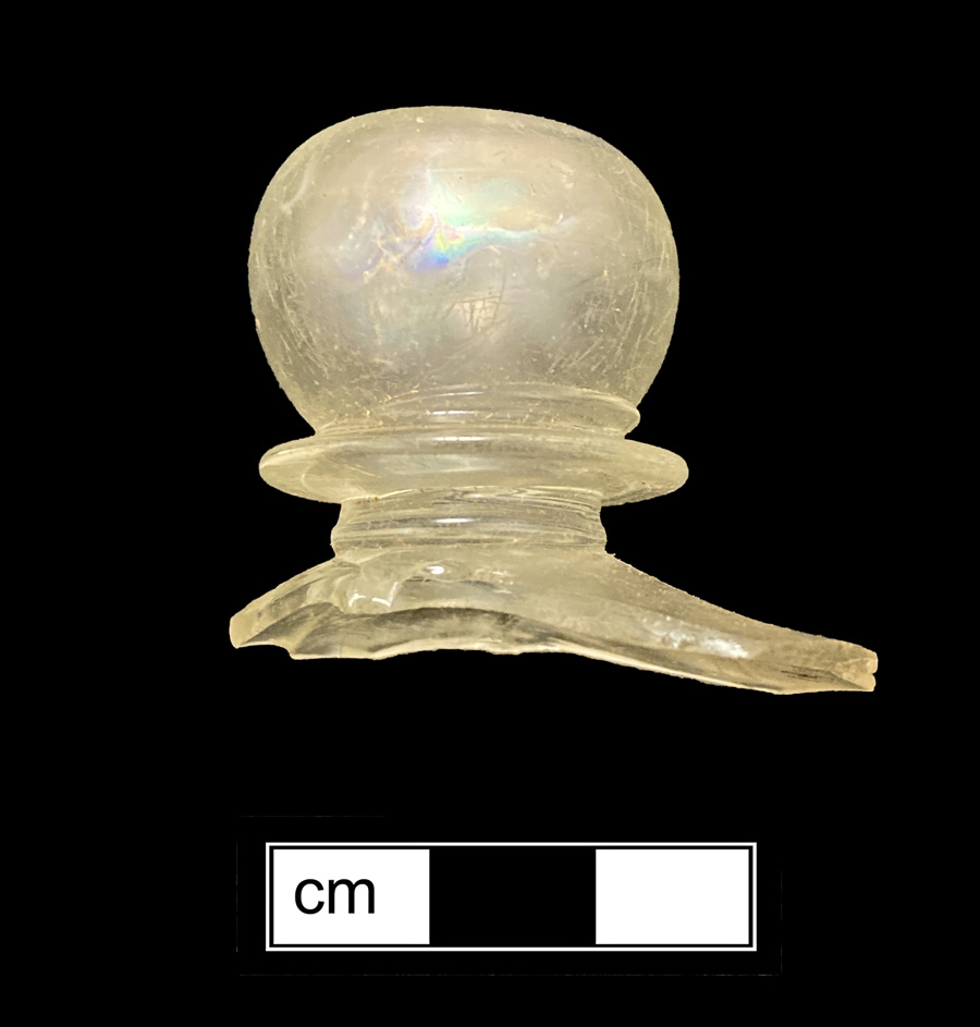 Image of colorless glass stemmed glass, hot glass decoration, baluster.