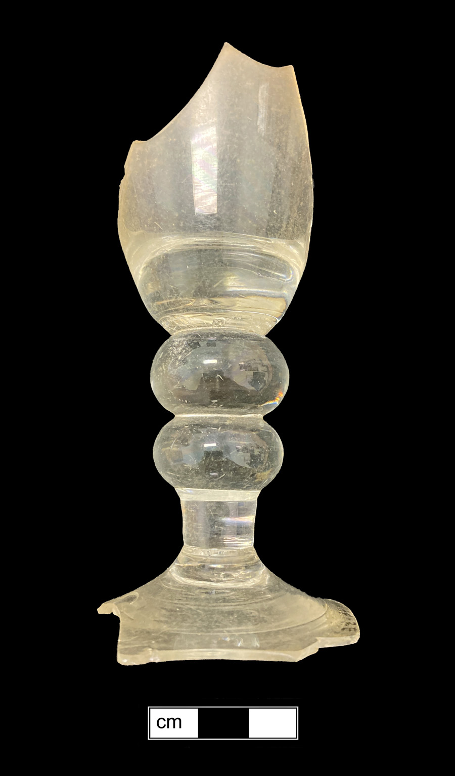 Image of colorless glass stemmed glass, hot glass decoration, baluster.