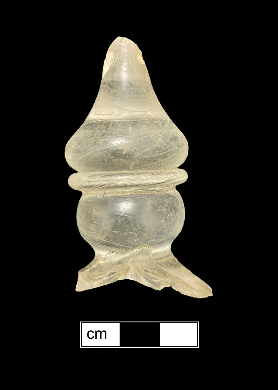 Image of colorless glass stemmed glass, hot glass decoration, baluster.