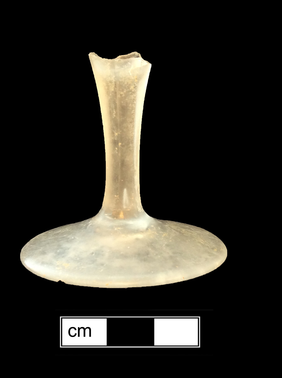 Image of colorless glass stemmed glass, abrasive decoration.