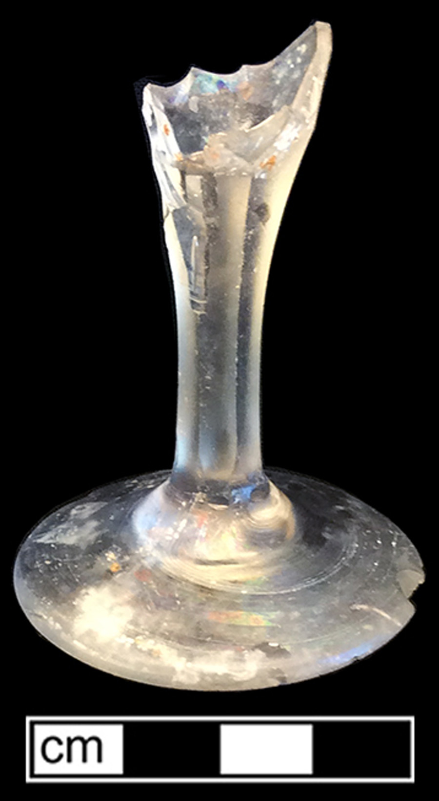 Image of colorless glass stemmed glass, abrasive decoration.