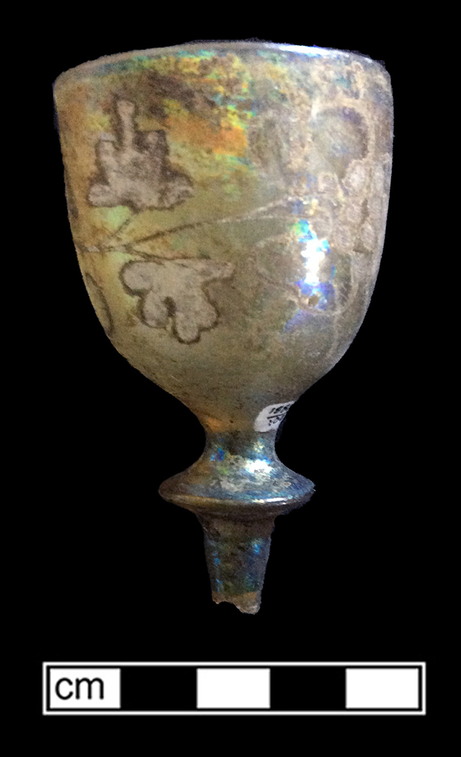 Image of transparent colored glass stemmed glass, adhesive decoration, stained glass.