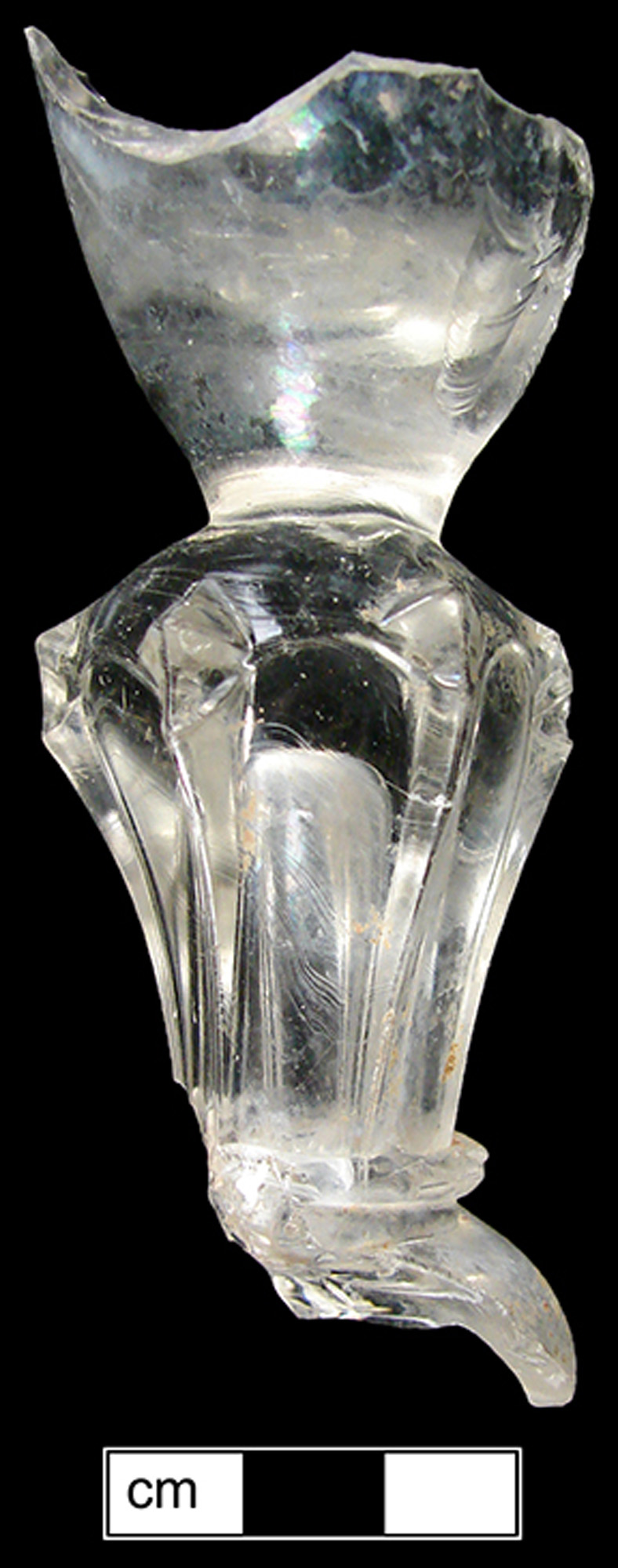 Image of colorless glass stemmed glass, hot glass decoration.