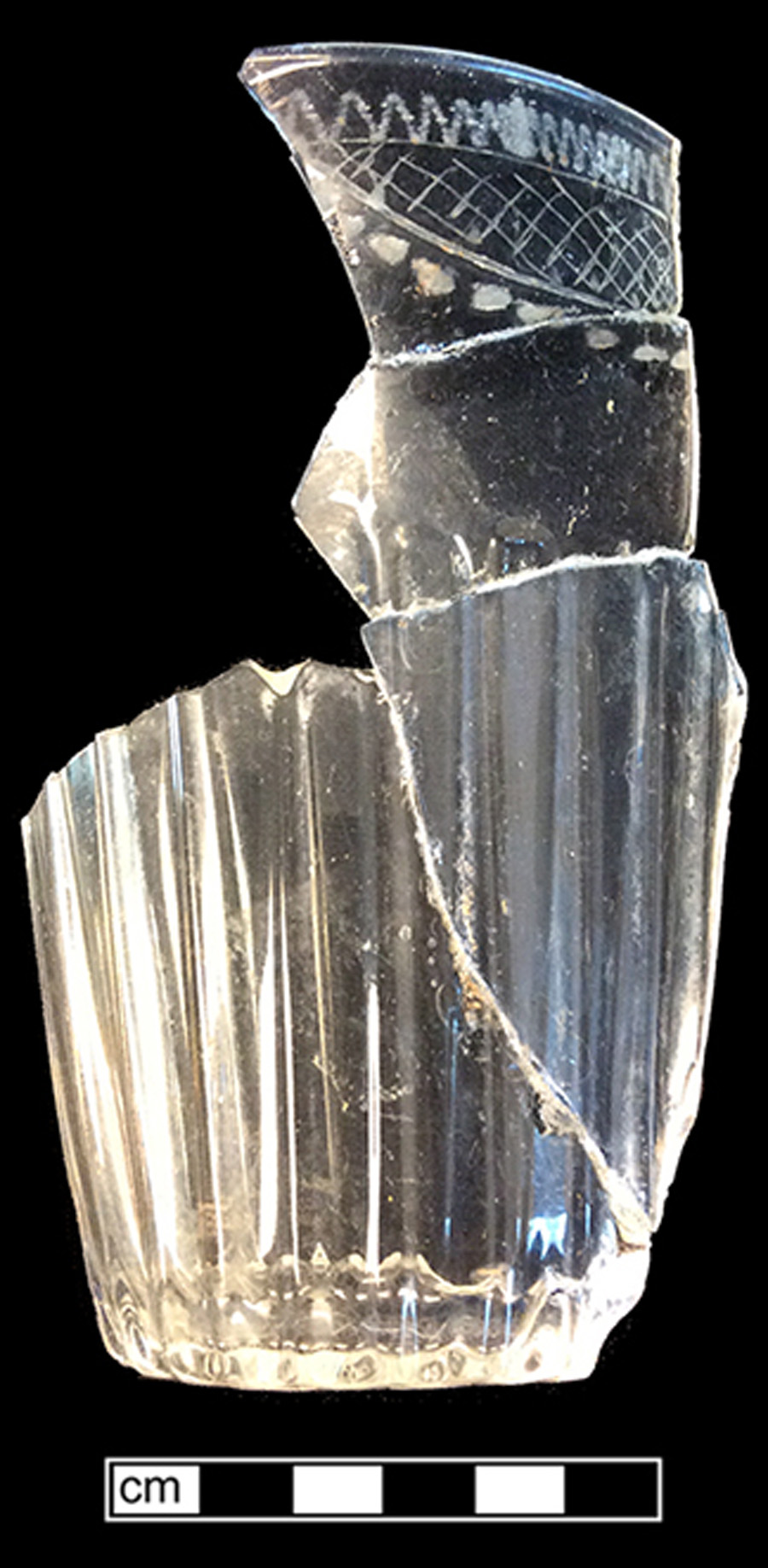 Image of colorless glass tumbler, hot glass decoration.