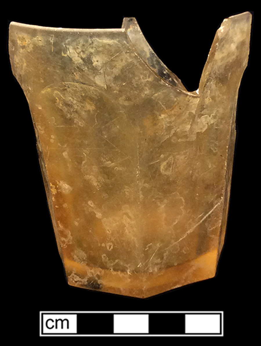 Image of colorless glass tumbler, hot glass decoration.