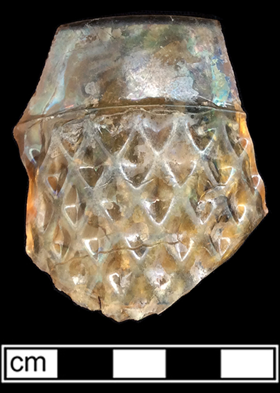 Image of colorless glass tumbler, hot glass decoration.