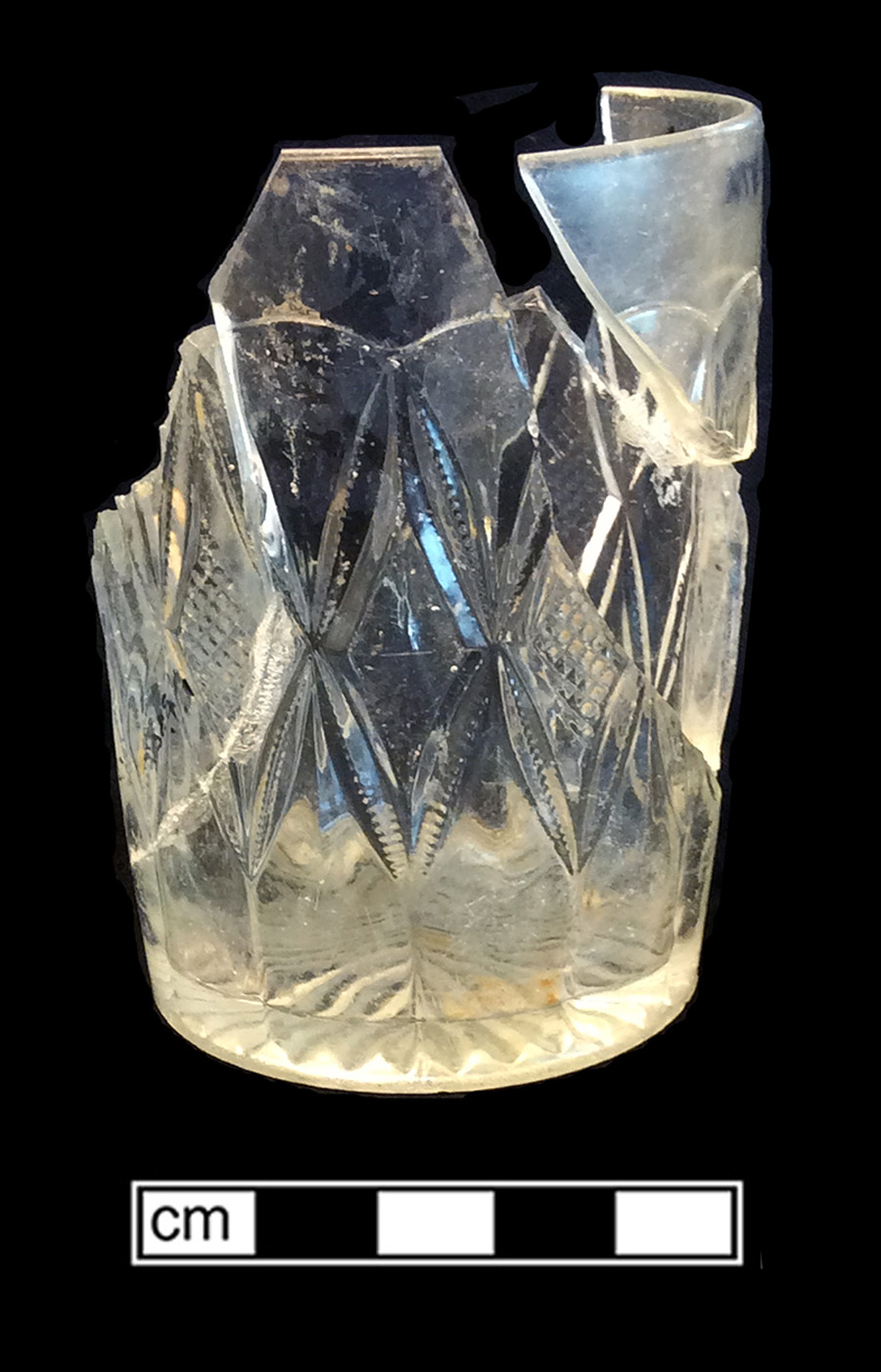 Image of colorless glass tumbler, hot glass decoration.