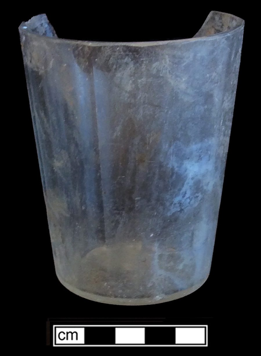 Image of colorless glass tumbler, hot glass decoration.