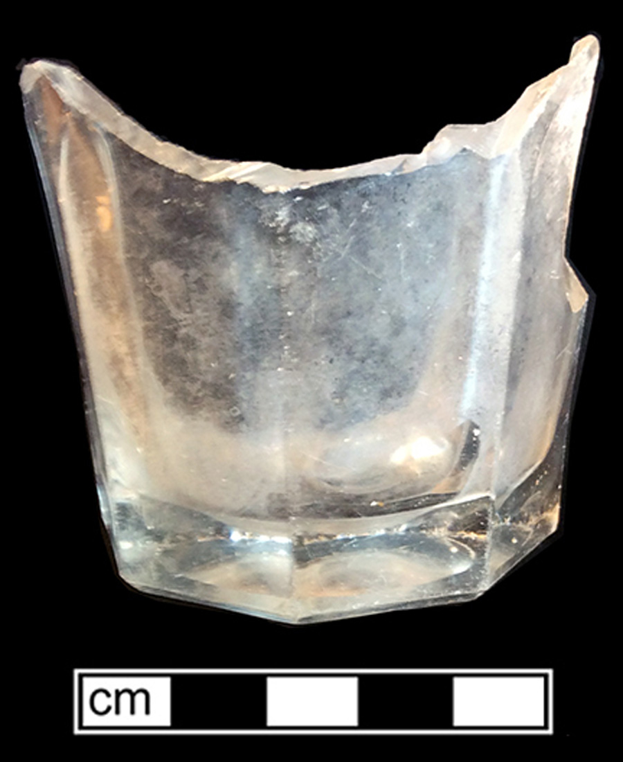 Image of colorless glass tumbler, hot glass decoration.