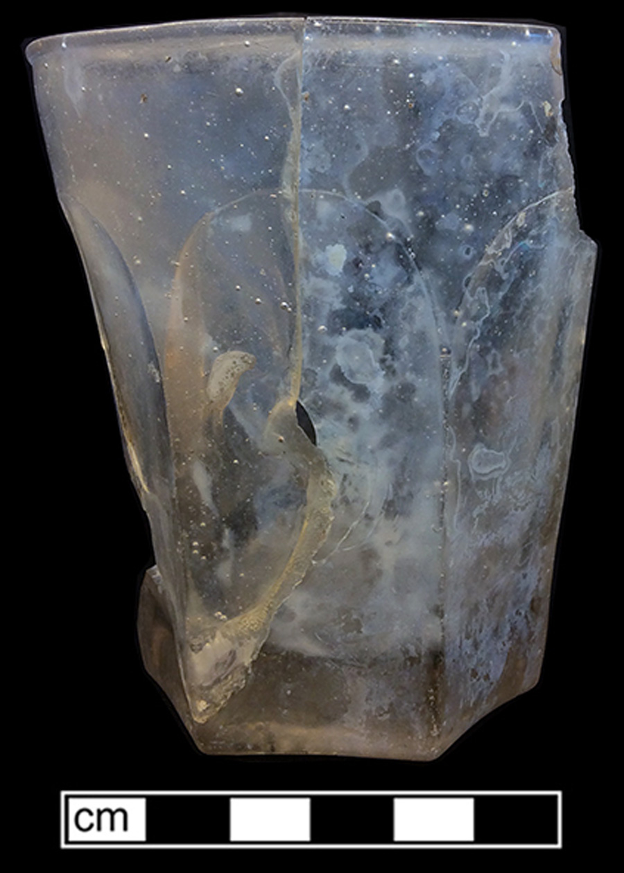 Image of colorless glass tumbler, hot glass decoration.