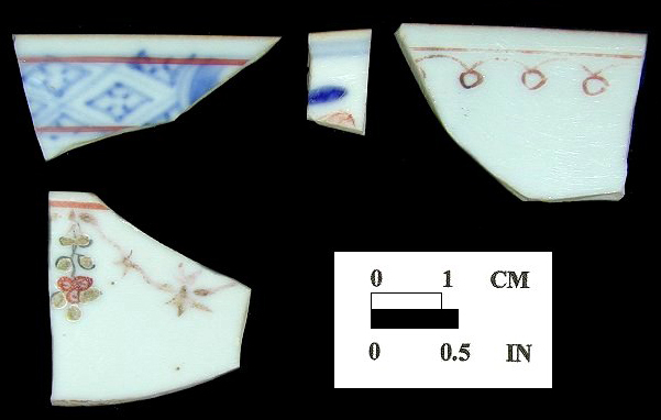 Overglaze painted rim sherds Oxon Hill, 18PR175.
