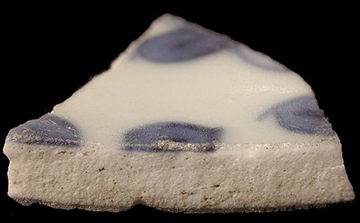 Early Chinese porcelain (17th century) body sherd - close up of paste. Old Chapel Field, 18ST233 /246.