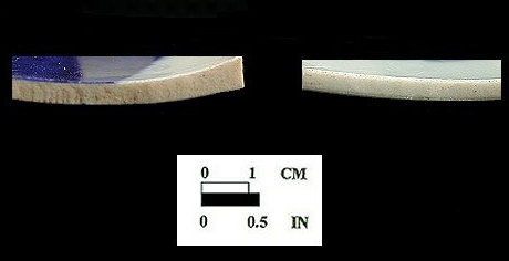Comparison of English (right) and Chinese (left) porcelain paste - Oxon Hill,18PR175, vessel # 6540 (left) and #6548 (right).