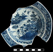 Mandarin pattern on Chinese export porcelain plate from Federal Reserve, 18BC27, Feature 16, Brick-lined privy.