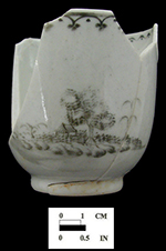 Overglaze painted porcelain handled cup from Ruth Saloon, 18BC79, Feature 5 - Privy, c. 1829-1837.