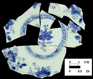 Underglaze blue painted saucer - Oxon Hill, 18PR175, vessel #170, Area I Well (ca. 1710 - 1750).