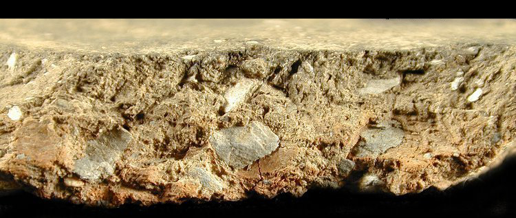 Mockley paste shot of a sherd cross section from Otter 1, 18CV271/2208K