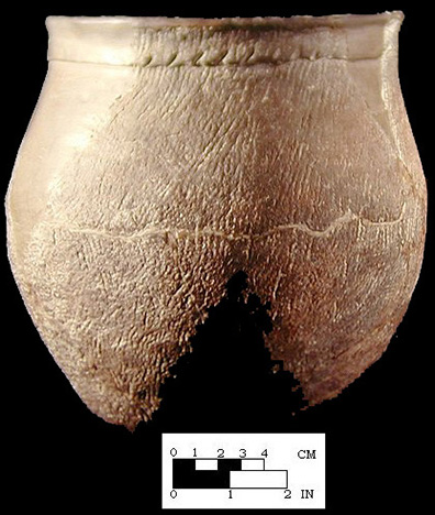 Shepard reconstructed vessel from the Shepard site 18MO3-SI Cat. #390889A. - Courtesy of the Smithsonian Institution, Museum of Natural History, Department of Anthropology.