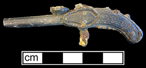 Cast iron and white metal toy cap pistol, unmarked. Example shown on bottom from a private collection. 18BC80