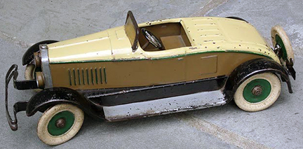Rubber and steel wheel with real, white rubber non- skid tires vulcanized to the wheel as shown on car on right from private collection From 18PR982.