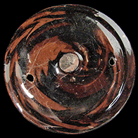 This thrown agateware teapot lid clearly shows the spiraled effect of the different clays, created by forming the vessel on a potter’s wheel - click image to see all thumbnails for agateware. 