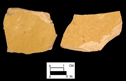 Probable yellow border ware of indeterminate vessel form, glazed interior body sherds from 18CV83.