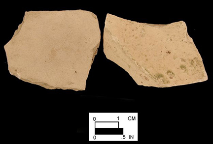 Probable yellow border ware of indeterminate vessel form, unglazed exterior body sherds from 18CV83.
