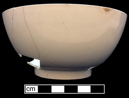 Creamware bowl, undecorated. Rim diameter: 5.25&rdquo;, Vessel height: 2.25&rdquo;. Lot: 47F 346-2. 18BC50.