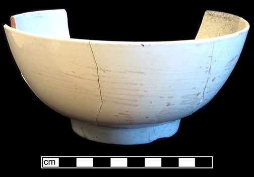 Creamware common shape bowl. Rim diameter: 6.25&rdquo;, Vessel height: 2.75&rdquo;. Lot 190-24. 18BC66