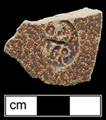 Two Williams Rogers stoneware mugs with rectangular excise stamps, and one English Brown stoneware mug with oval excise stamp. Excavations at Rogers&rsquo; kiln sites have found the rectangular cartouche to be a hallmark of his stoneware vessels (Watkins and Noel Hume 1967:92).